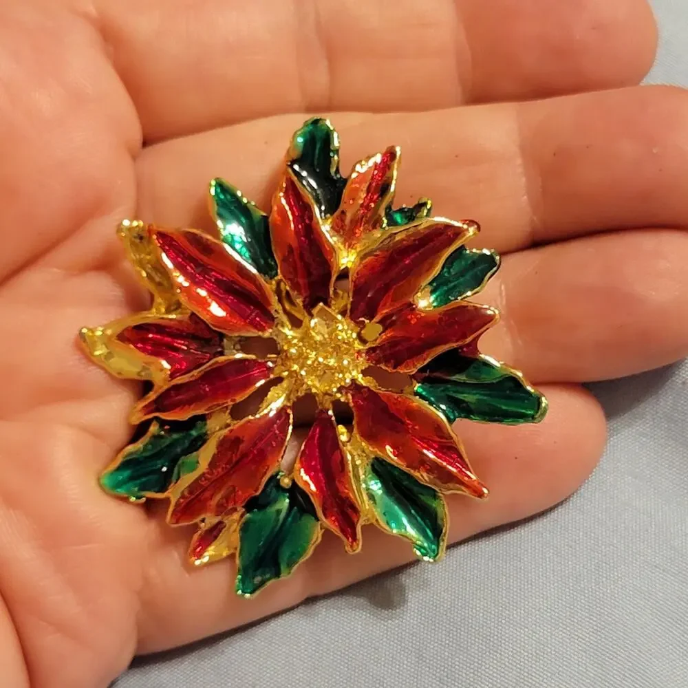 Vintage Poinsettia‎ Brooch Pin 2